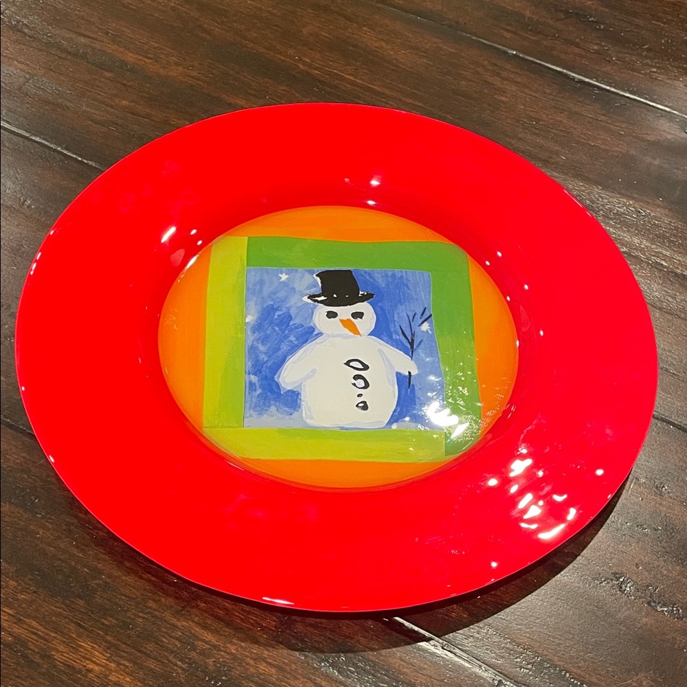 DIBBERN (Crate & Barrel) Holiday Snowman Christmas Xmas Round 13.25 inch platter